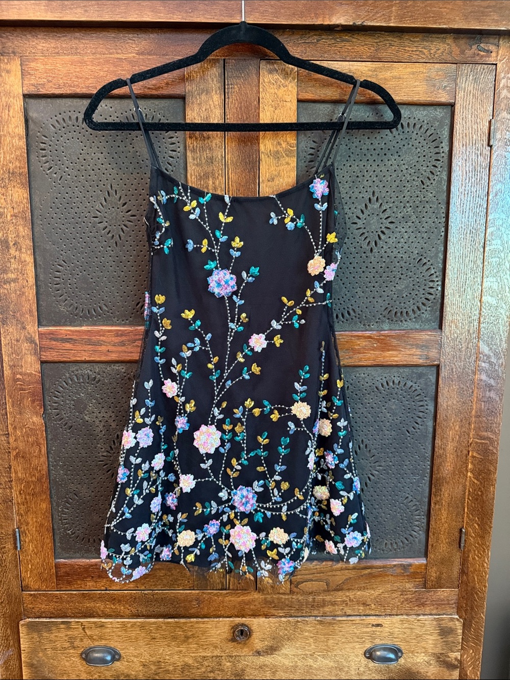 Lucy in the Sky Black Floral Beaded Mini Dress